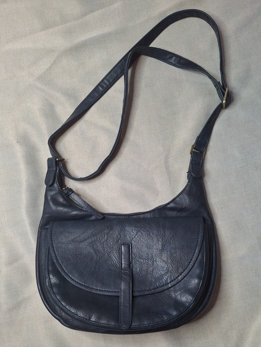ESPE Navy Blue Vegan Leather Crossbody Saddle Bag
